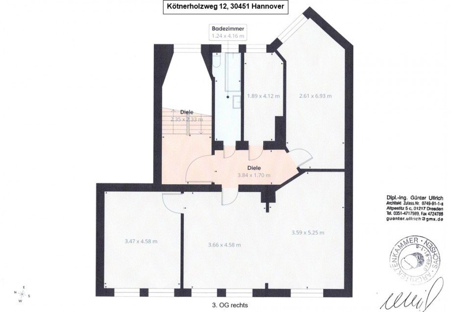 Grundrisse A 3OG rechts Mehrfamilienhaus Hannover / Linden-Nord