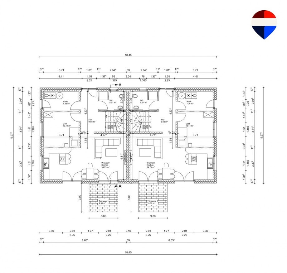 Grundriss EG Doppelhaush�lfte Rotenburg