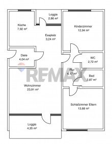 Grundriss neu Attraktive Kapitalanlage in Laatzen, Leine-Center: 5.OG, 3,5 Zimmer, 86m�, 2 Balkone, Keller, Garage